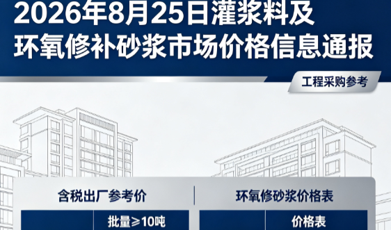 南浔2026年8月25日灌浆料及环氧修补砂浆市场价格信息通报